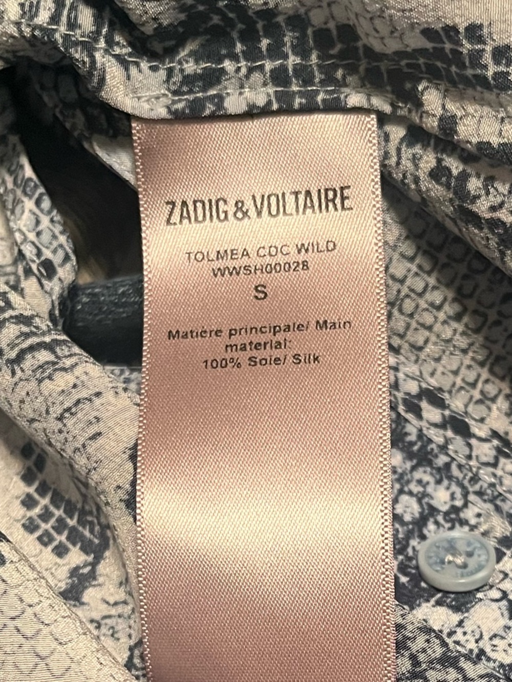 NWT Zadig & Voltaire Tolmea CDC Wild Silk Blouse Top Blue Snake Print Size S - Picture 13 of 13